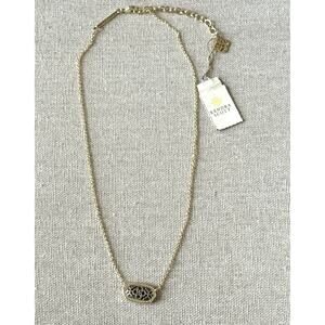 Kendra Scott Necklace Elisa Oval Filigree Pendant Silver & Gold Dainty Chain NWT